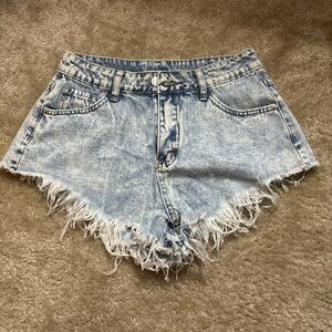 SHEIN Light Blue Frayed Jean Shorts